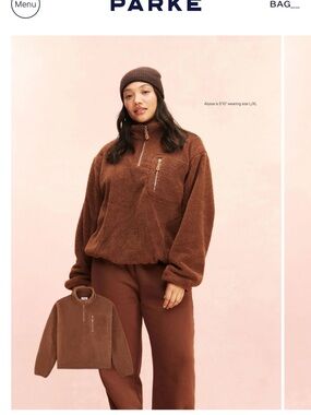 Parke Brown Sherpa Half-Zip Jacket Small/Medium